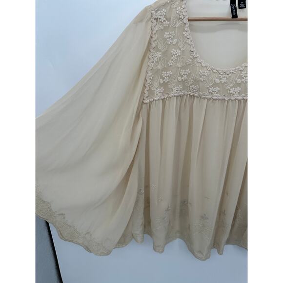 Relativity Blouse Women 2X Cream Sheer Lace Boho Oversized Sabrina Carpenter - Picture 3 of 7